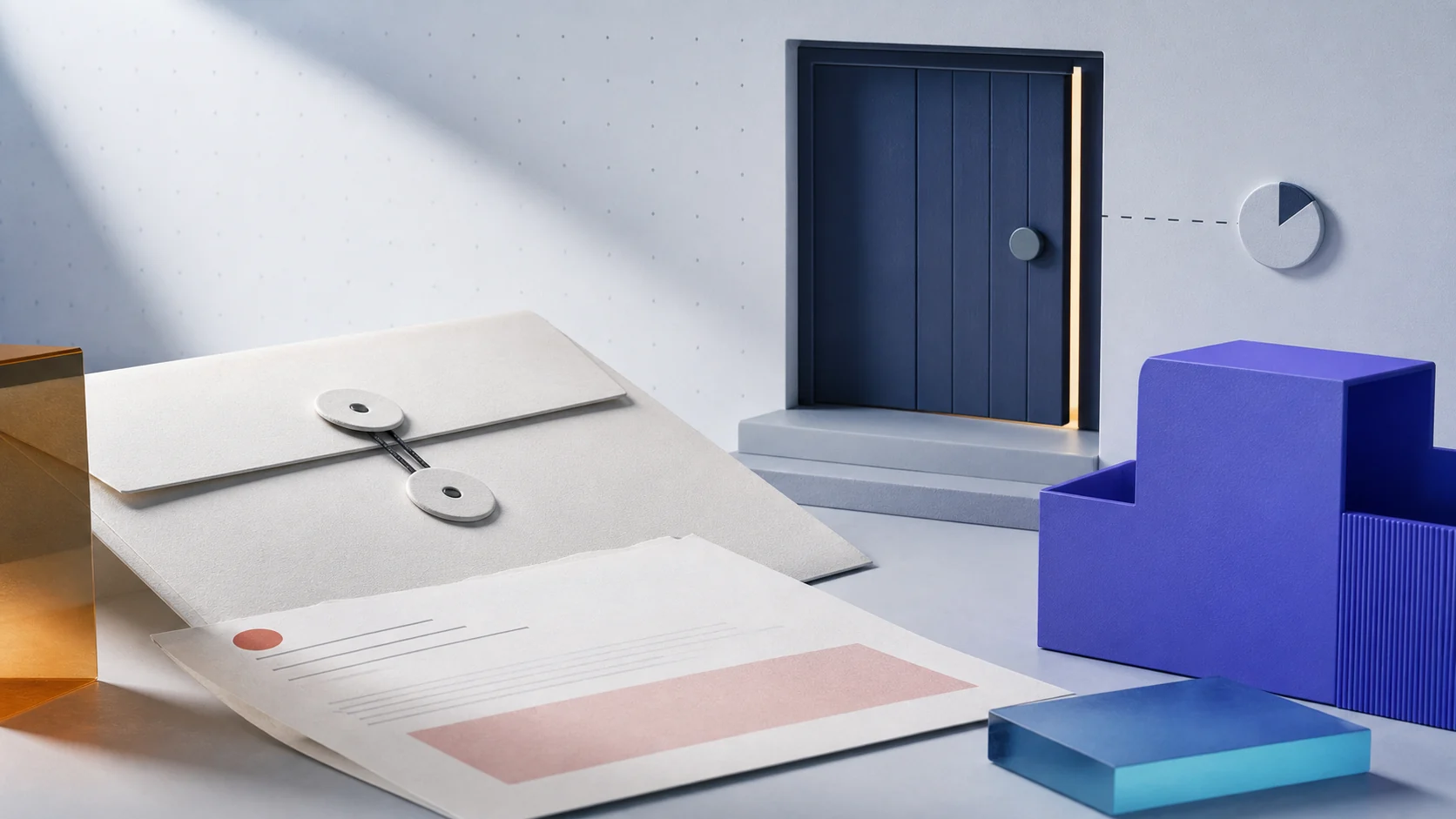 A late invoice beside a closed notice-window door and the beginnings of an organized system