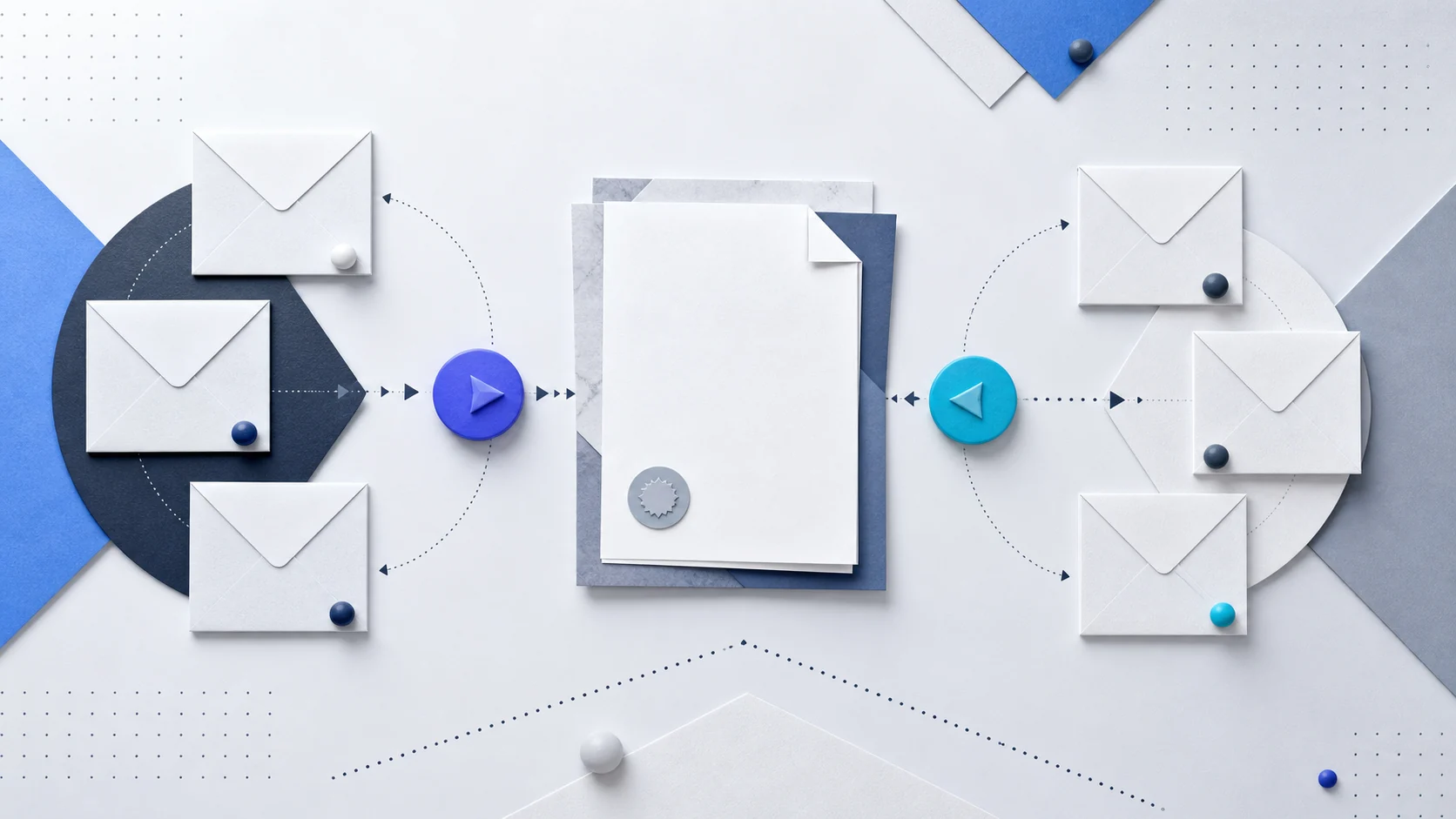 Negotiation envelopes and offer markers arranged around a central contract