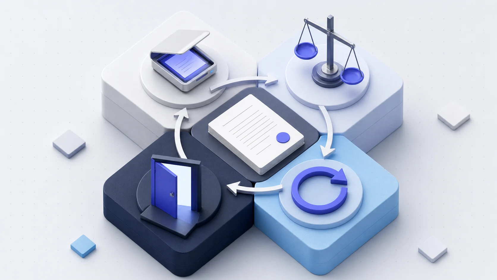 Four connected workstations representing the stages of vendor management