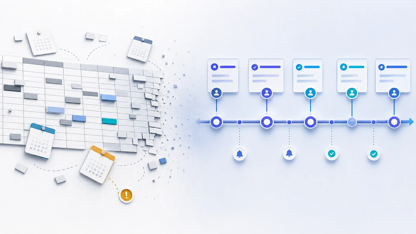A fragile spreadsheet transforming into an organized renewal tracking timeline